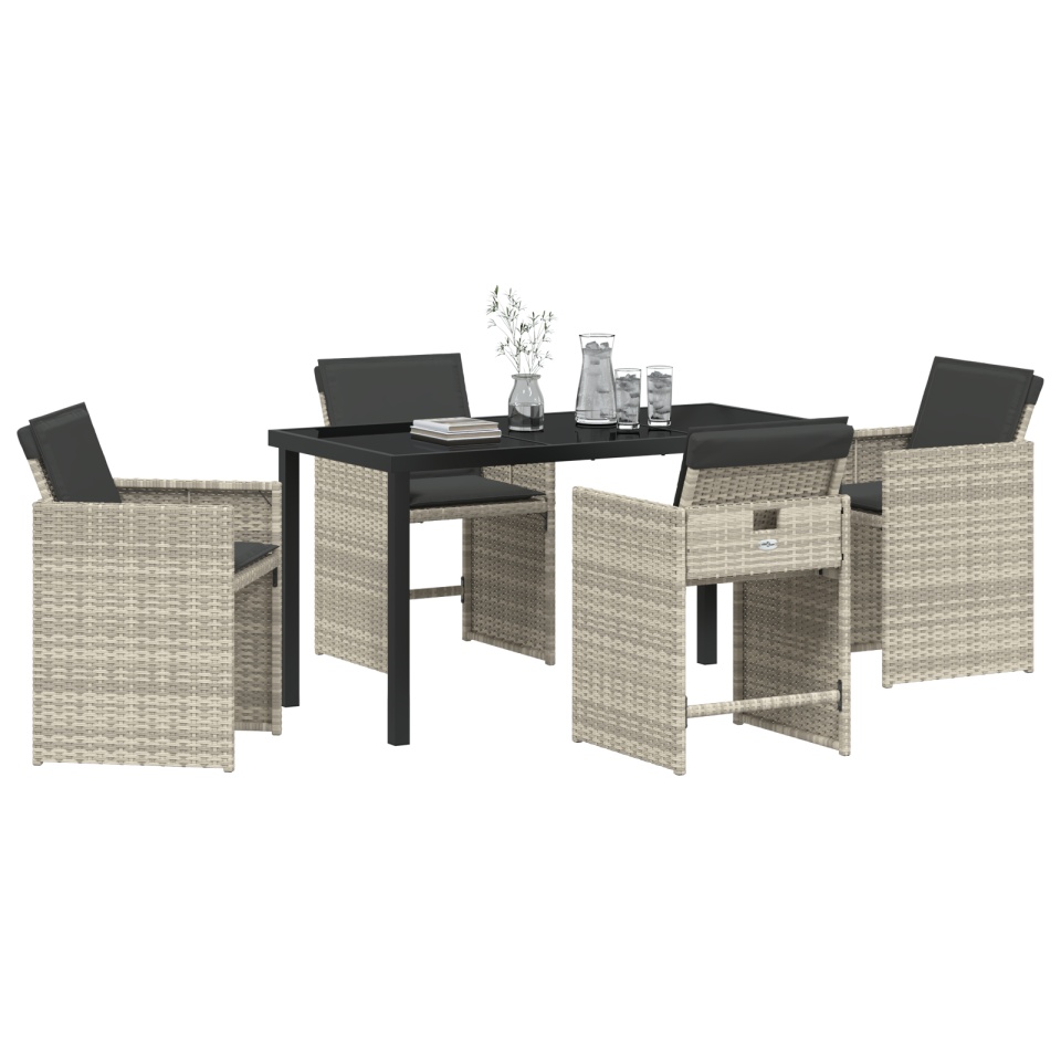 Set de dining de grădină cu 5 piese și perne Gri deschis Poliratan - 2 | YEO
