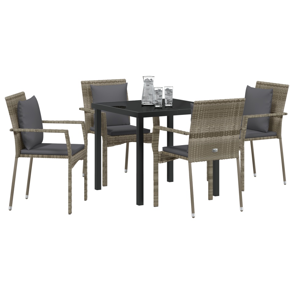 Set de dining de grădină cu 5 piese și perne gri din poliratan - 2 | YEO
