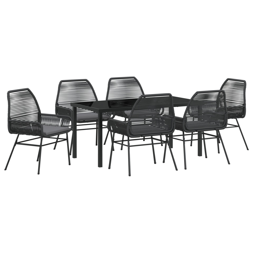 Set de dining de grădină cu 7 piese și perne Negru Rattan polimeric - 1 | YEO