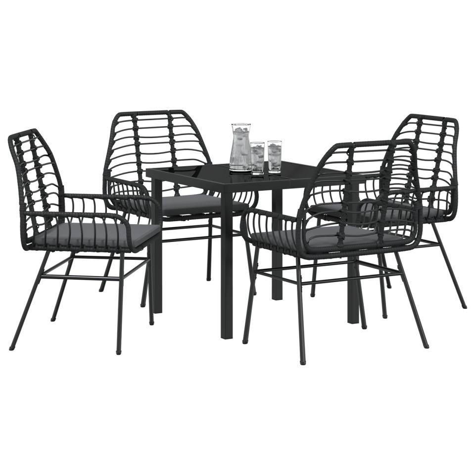 Set de Dining de Grădină de 5 Piese cu Pernă Negru Poliratan - 2 | YEO
