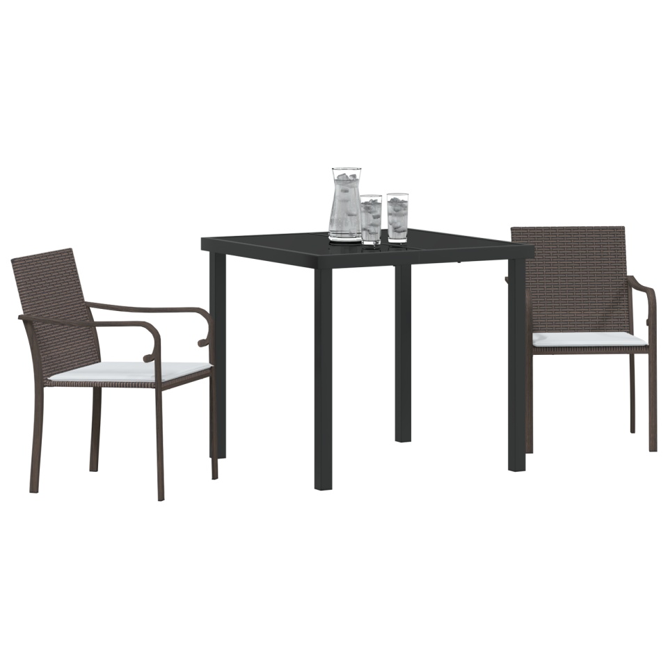 Set de dining exterior de 3 piese cu perne - Ratan maro - 2 | YEO