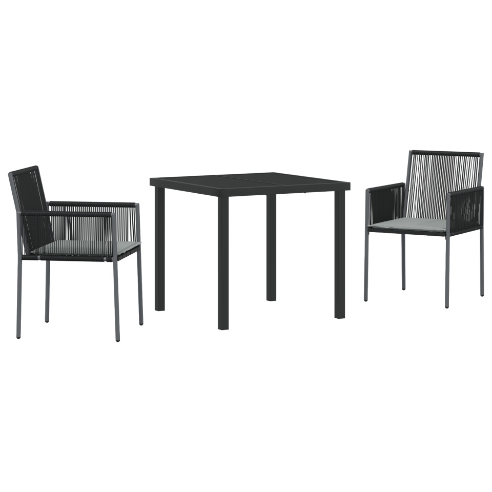 Set de dining grădină 3 piese cu perne Negre din poliratan - 1 | YEO