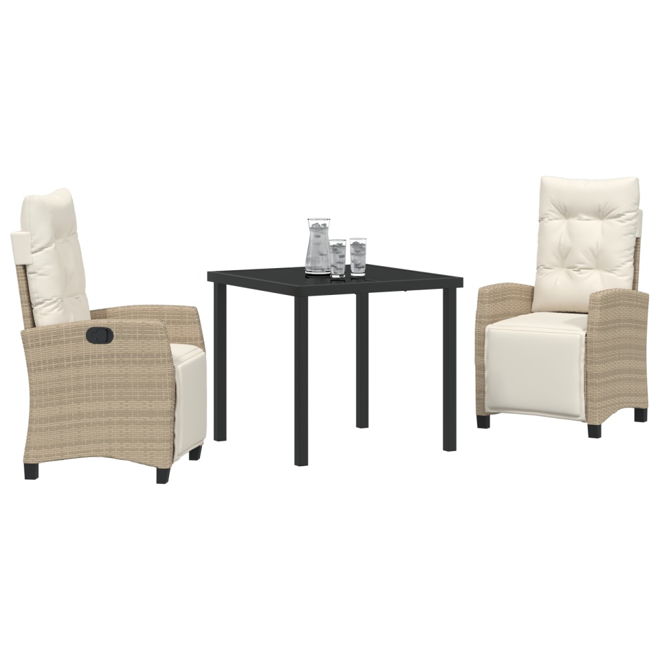 Set de dining pentru grădină, 3 piese, Bej, Poliratan - 2 | YEO