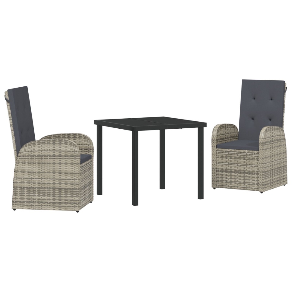 Set de Dining pentru Grădină 3 Piese cu Perne Gri din Poliratan - 1 | YEO
