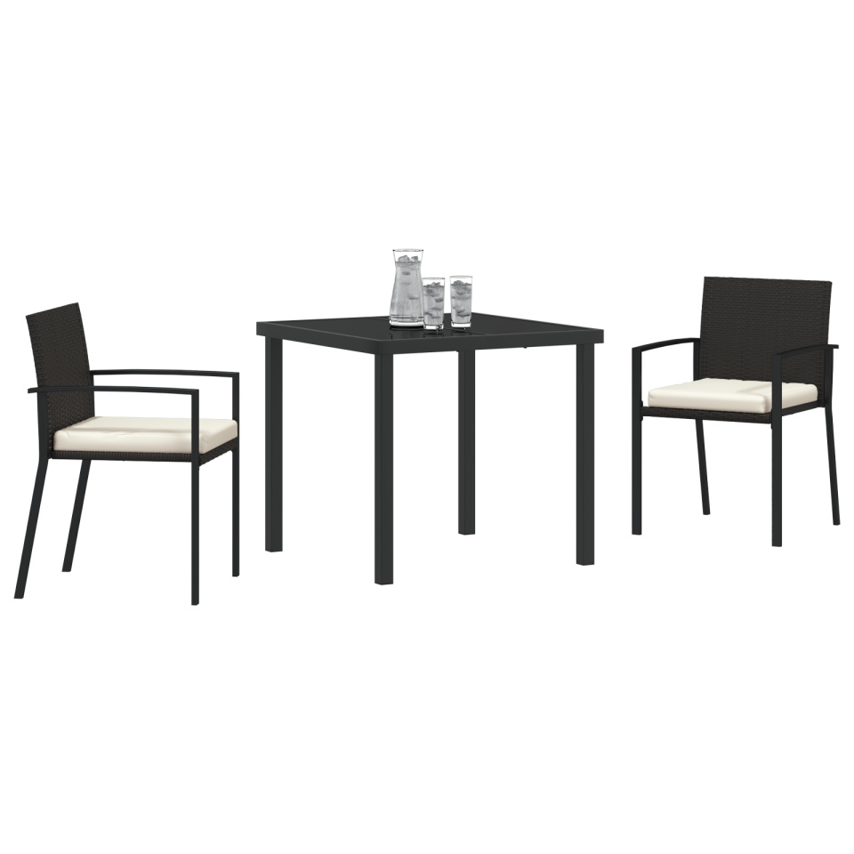 Set de dining pentru grădină 3 piese Negru Poliratan - 2 | YEO