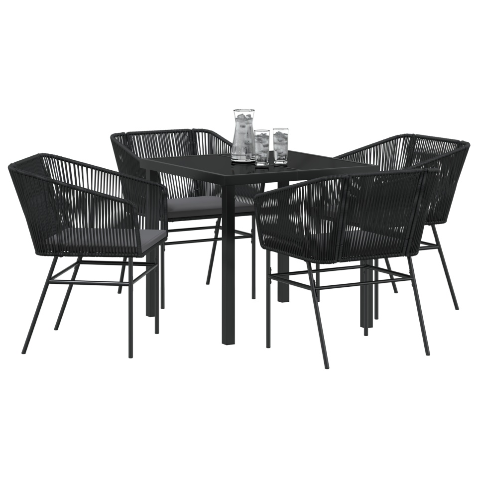 Set de dining pentru grădină , 5 piese, cu perne, ratan poli, negru - 2 | YEO