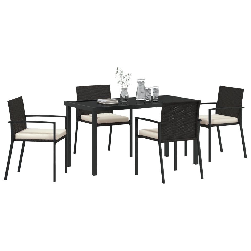 Set de dining pentru grădină 5 piese Negru Poliratan - 2 | YEO