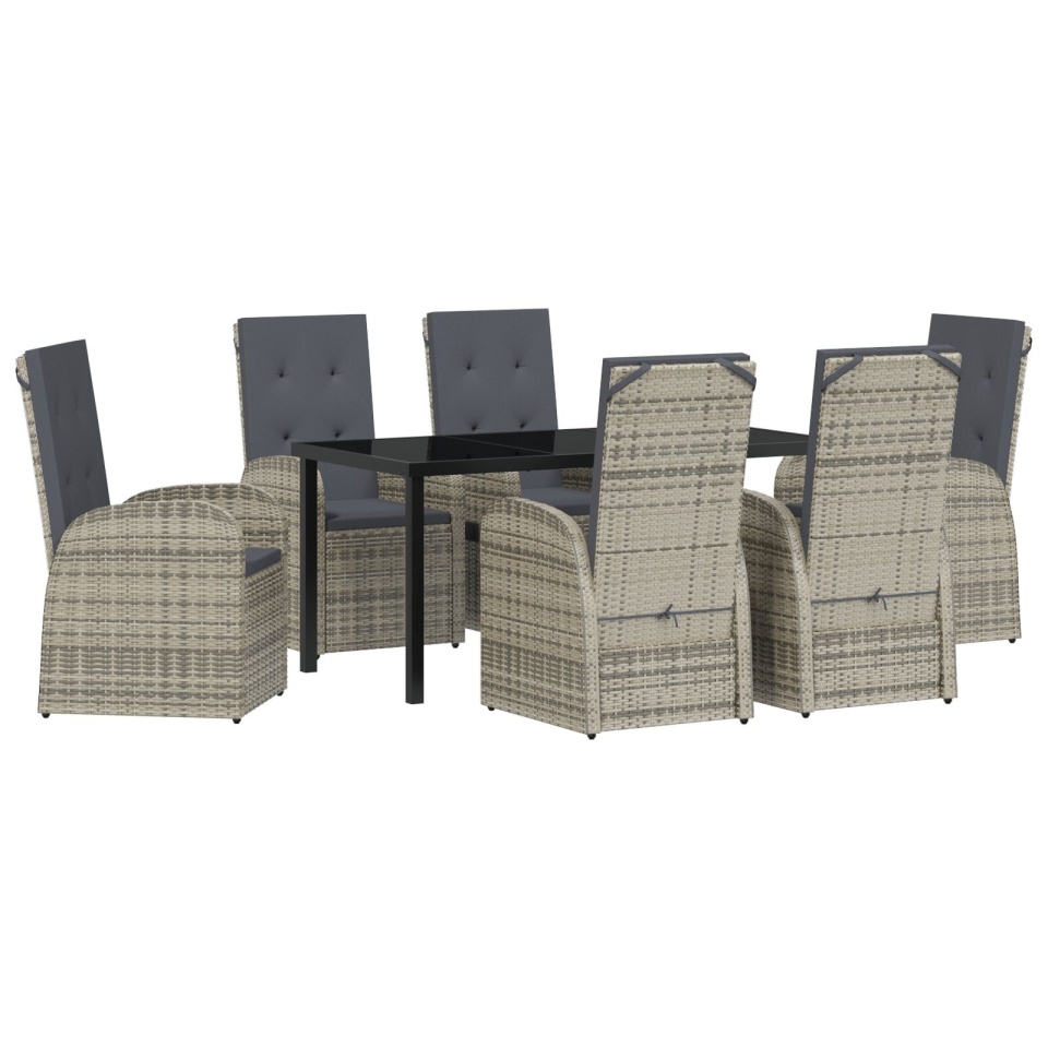 Set de dining pentru grădină 7 piese cu perne Gri din poliratan - 1 | YEO