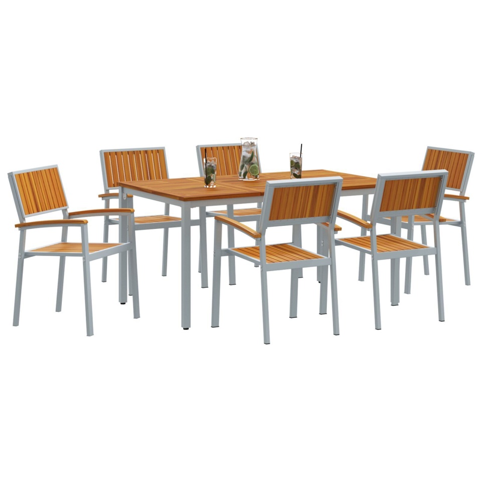 Set de dining pentru grădină , 7 piese, din lemn solid de acacia și metal - 2 | YEO