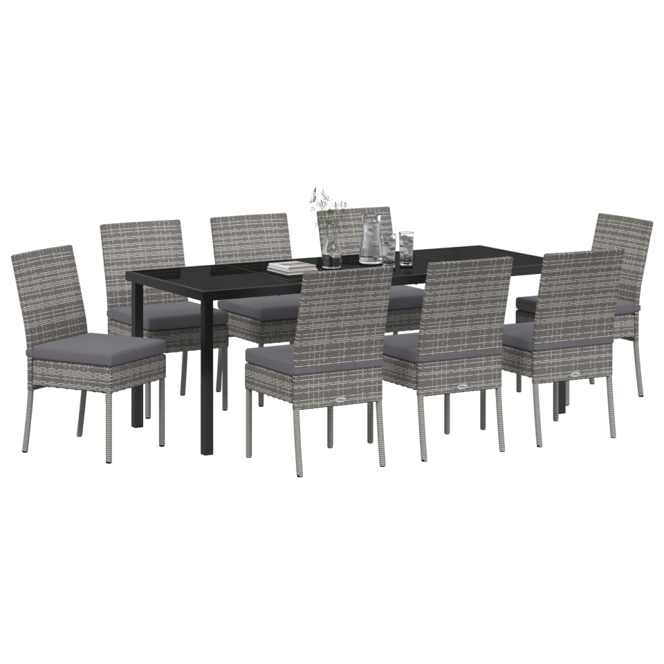 Set de dining pentru grădină 9 piese gri poliratan - 2 | YEO