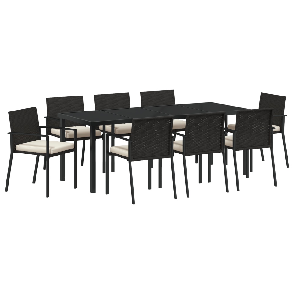 Set de Dining pentru Grădină 9 Piese Negru Poliratan - 1 | YEO