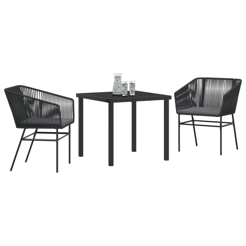 Set de dining pentru grădină cu 3 piese și perne Negru Poliratan - 2 | YEO