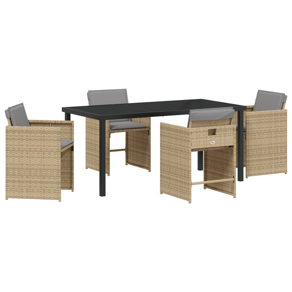 Set de Dining pentru Grădină cu 5 Piese cu Perne Bej Poliratan - 1 | YEO