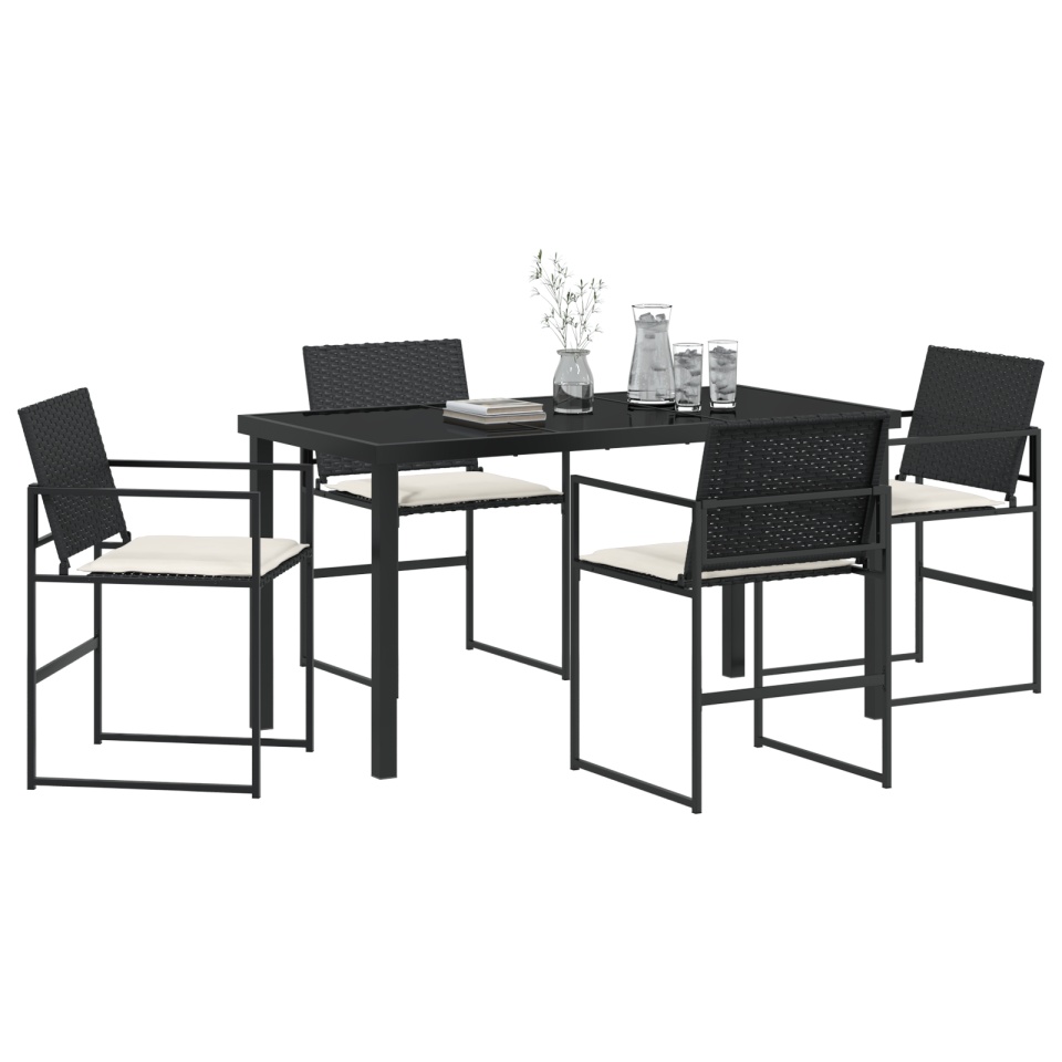 Set de Dining pentru Grădină cu 5 Piese cu Perne Negru Poliratan - 2 | YEO
