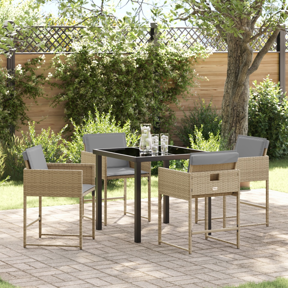 Set de dining pentru grădină cu 5 piese și perne bej din ratan poli