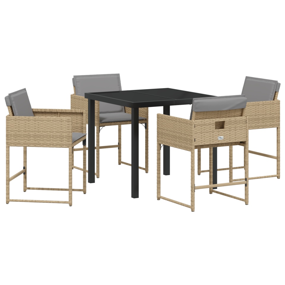 Set de dining pentru grădină cu 5 piese și perne bej din ratan poli - 1 | YEO