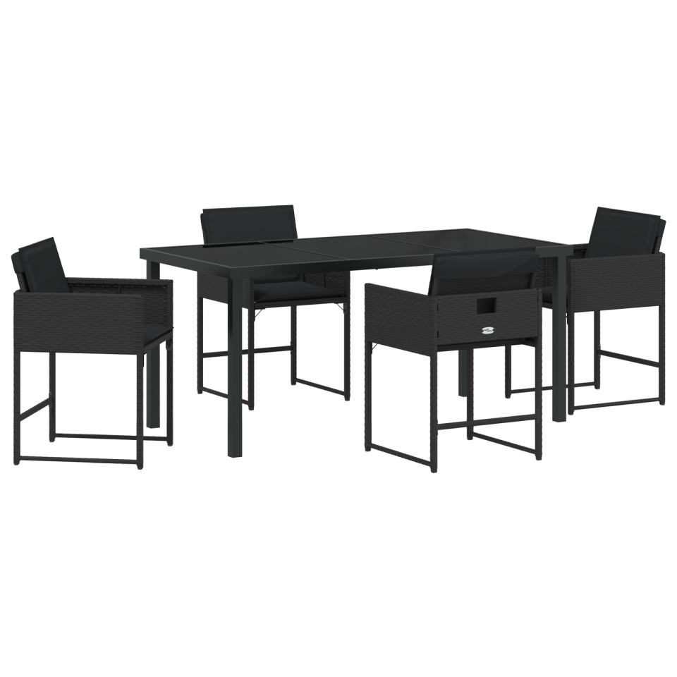 Set de Dining pentru Grădină cu 5 Piese și Perne Negre din Rattan Poliester - 1 | YEO
