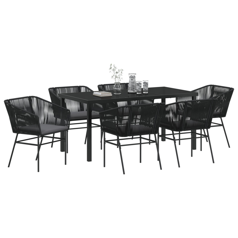Set de dining pentru grădină cu 7 piese și perne Negru Poliratan - 2 | YEO