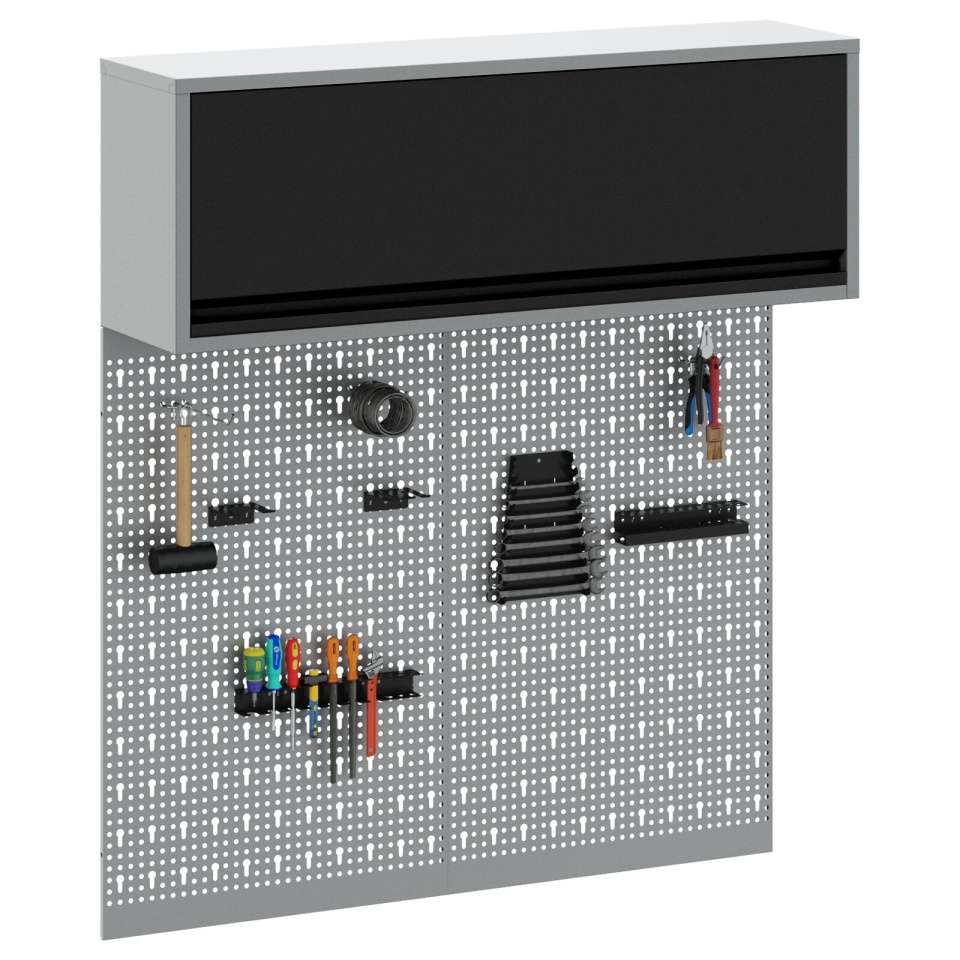 Set de Dulap pentru Unelte și Panou Organizer 3 Piese Montat pe Perete Metal Negru - 2 | YEO
