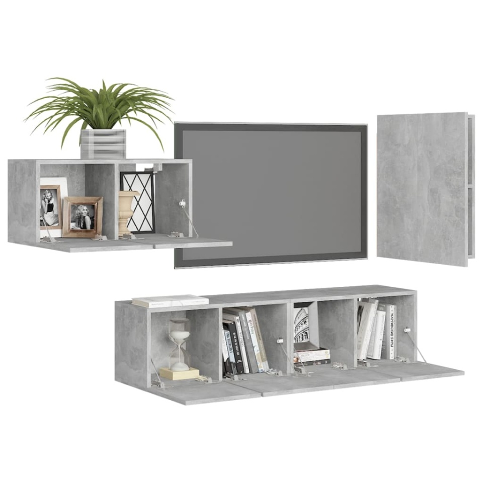Set de dulapuri TV, 4 piese, gri beton, lemn prelucrat - 2 | YEO