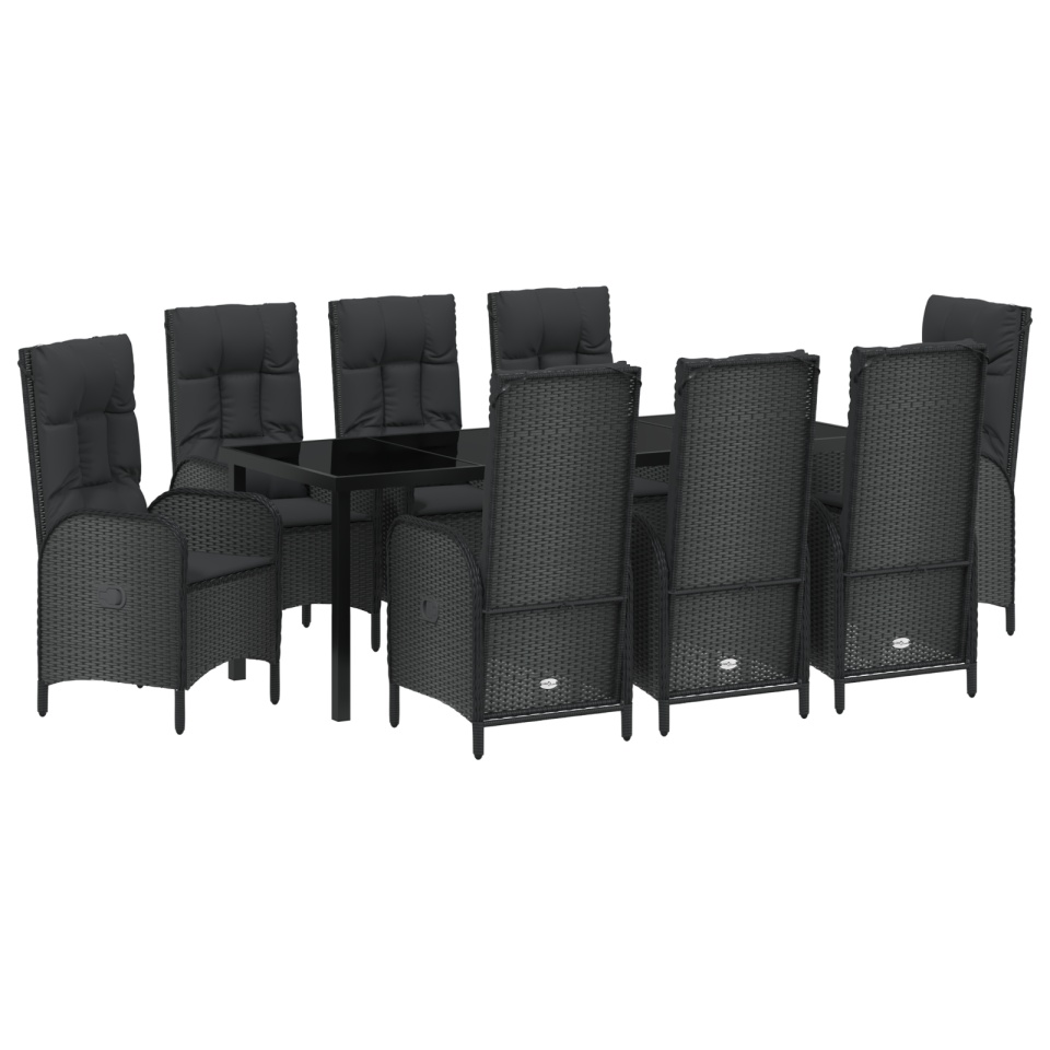 Set de Masa de Grădină 9 Piese Negru Rattan Polimer - 1 | YEO