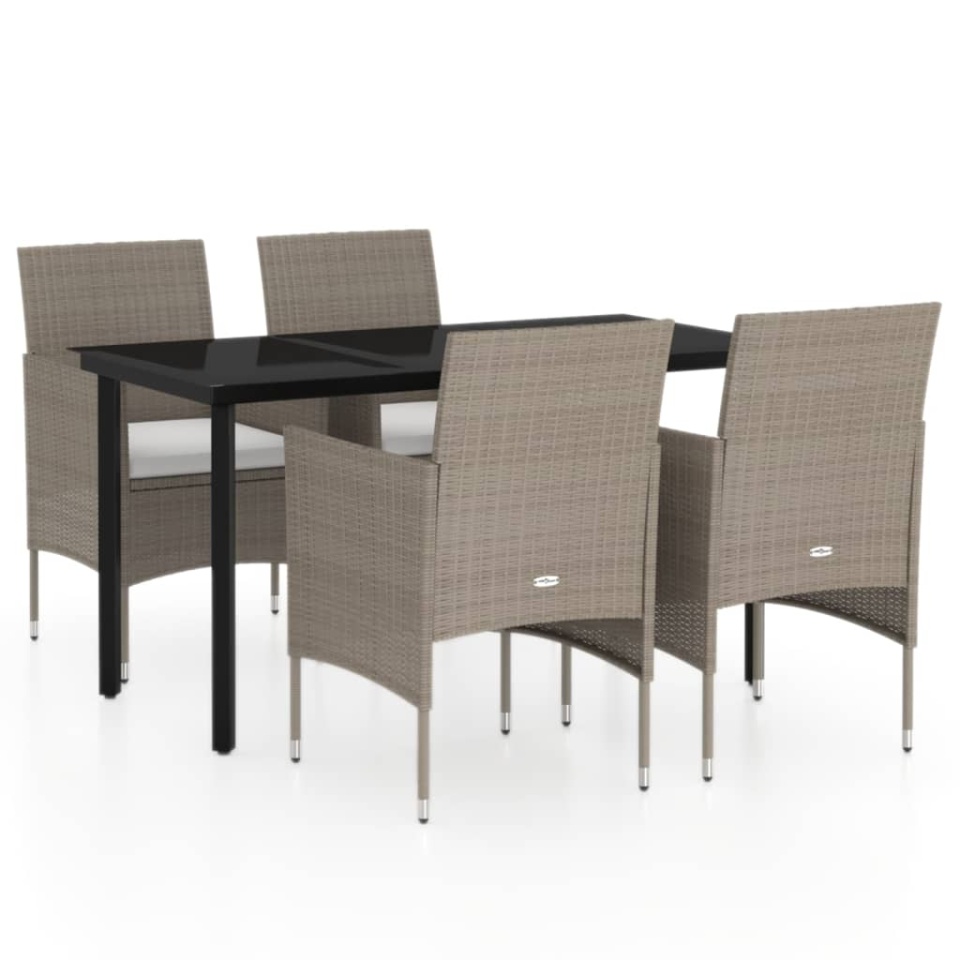 Set de masă pentru grădină, 5 piese, cu perne, bej și negru - 1 | YEO