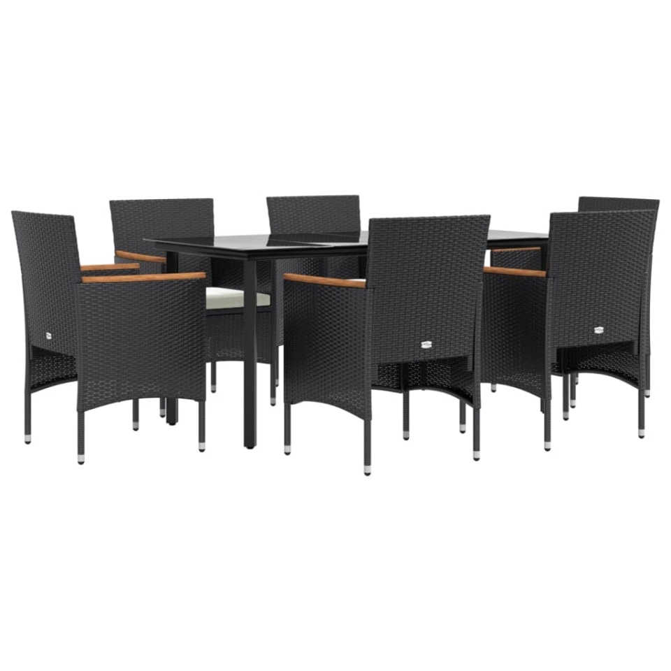 Set de masă pentru grădină, 7 piese, cu perne, negru - 2 | YEO