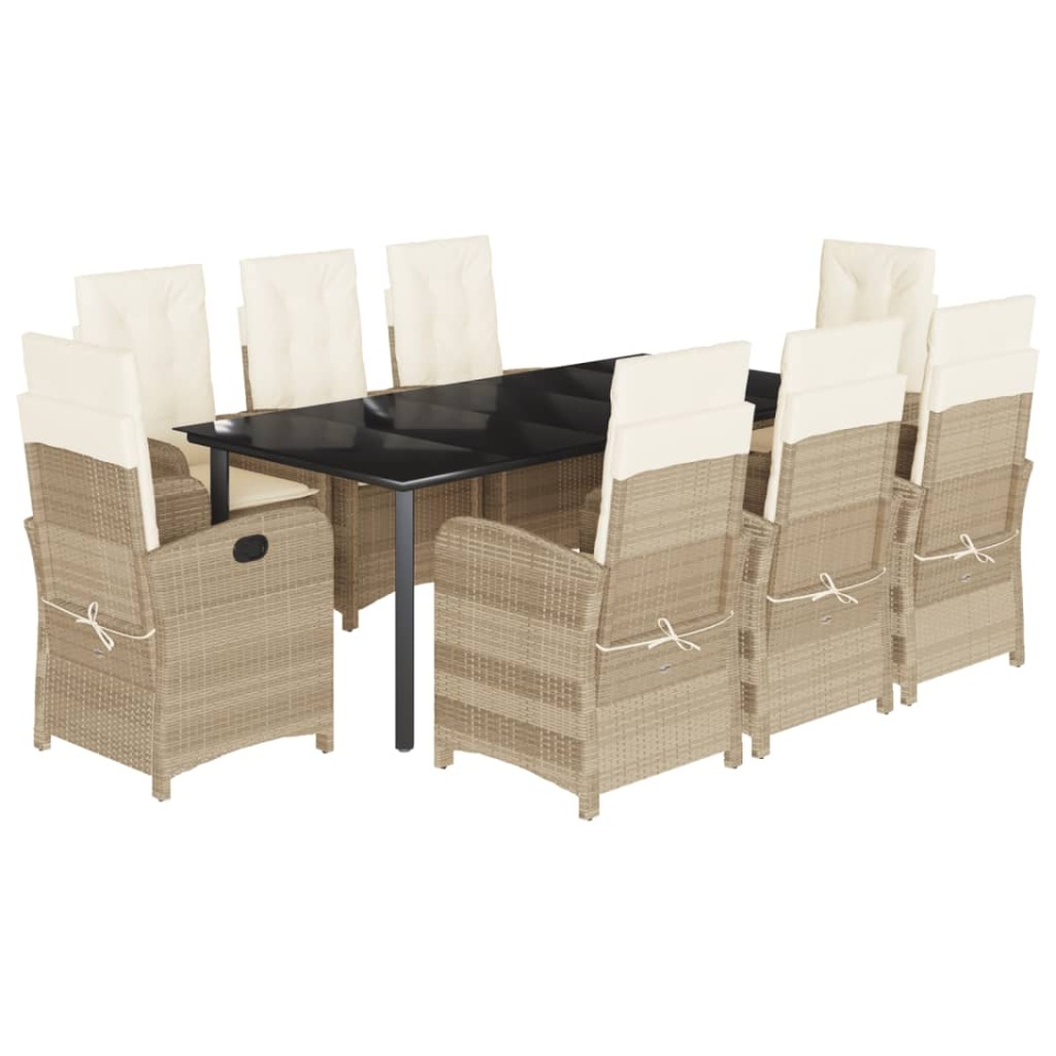Set de masă pentru grădină, 9 piese, cu perne, bej, poliratan - 1 | YEO