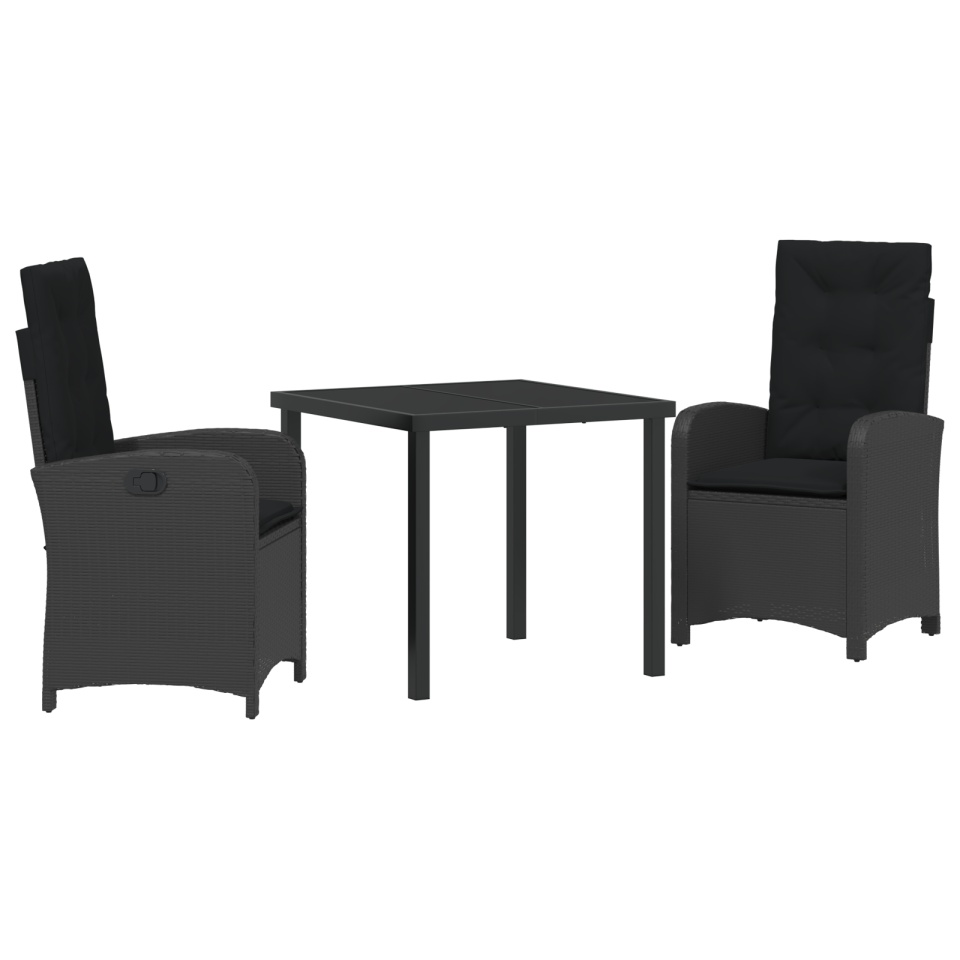 Set de Masă pentru Grădină cu 3 Piese, Negru, Ratan Polimer - 1 | YEO