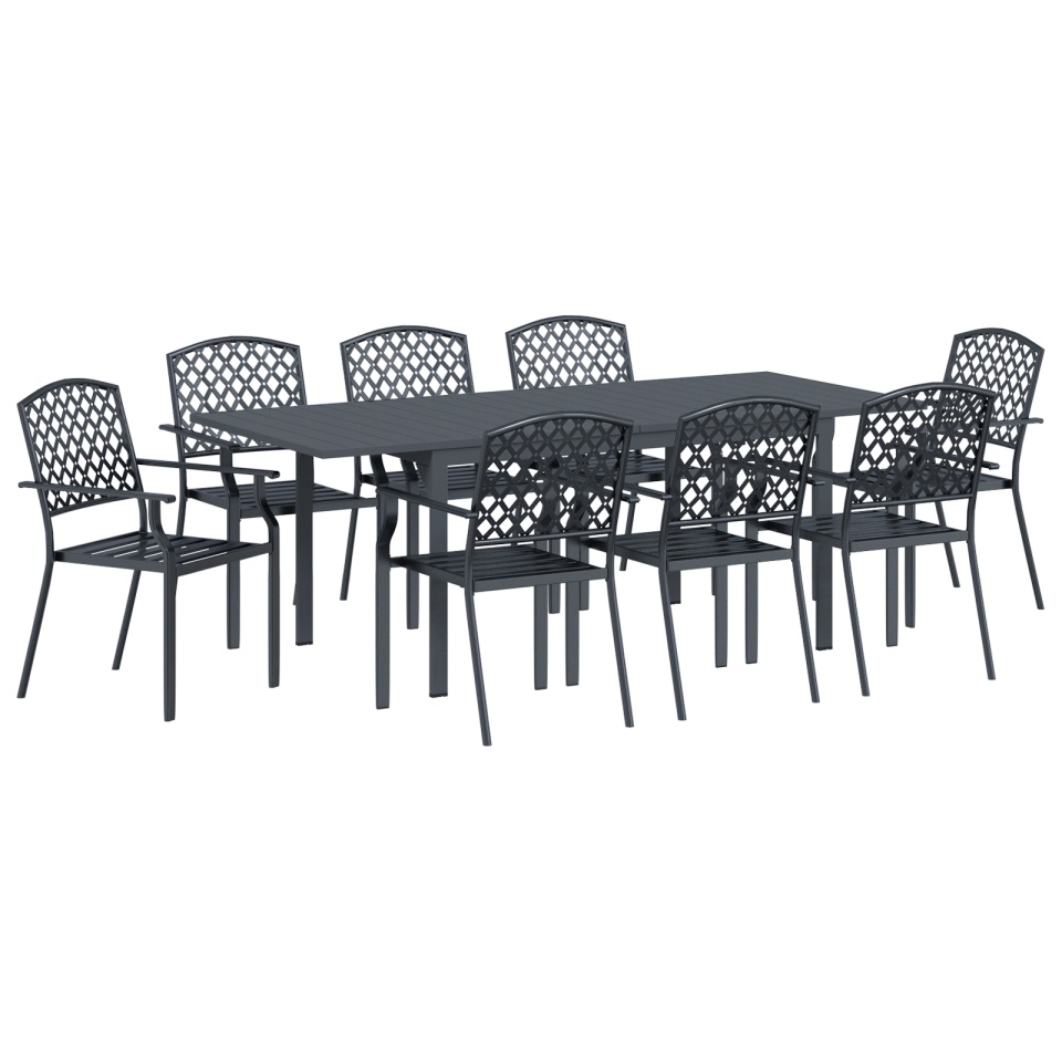 Set de mobilă pentru hol 9 piese oțel antracit, Masă de grădină extensibilă antracit (140-210)x90x73 cm oțel, Scaune de grădină 4 bucăți stivuite antracit oțel - 1 | YEO