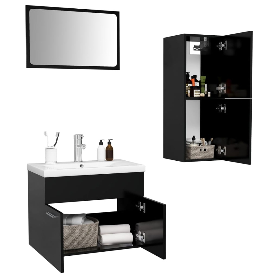 Set de mobilier de baie, negru, lemn prelucrat - 2 | YEO