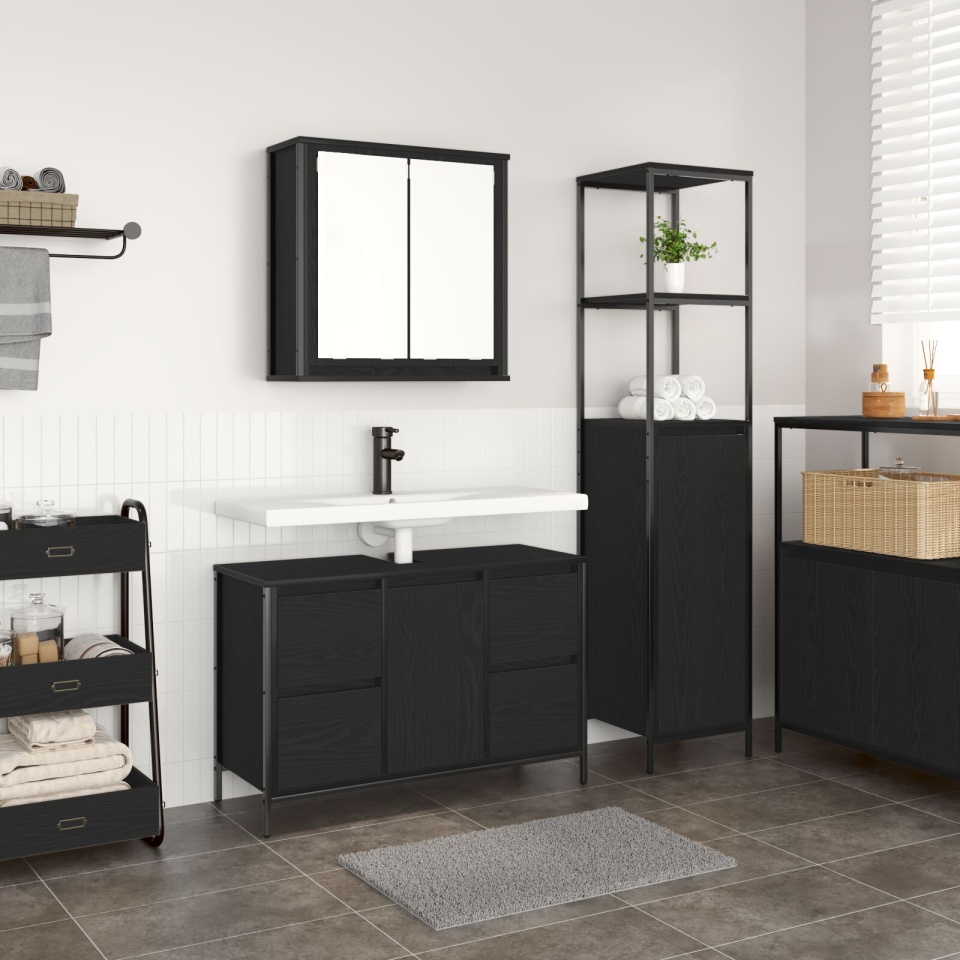 Set de mobilier pentru baie 2 piese din lemn ingineresc, stejar negru - 3 | YEO