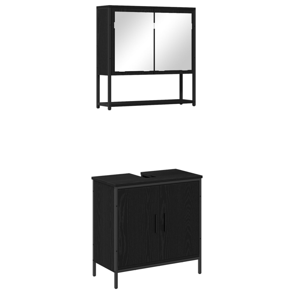 Set de mobilier pentru baie 2 piese în stejar negru din lemn prelucrat - 1 | YEO
