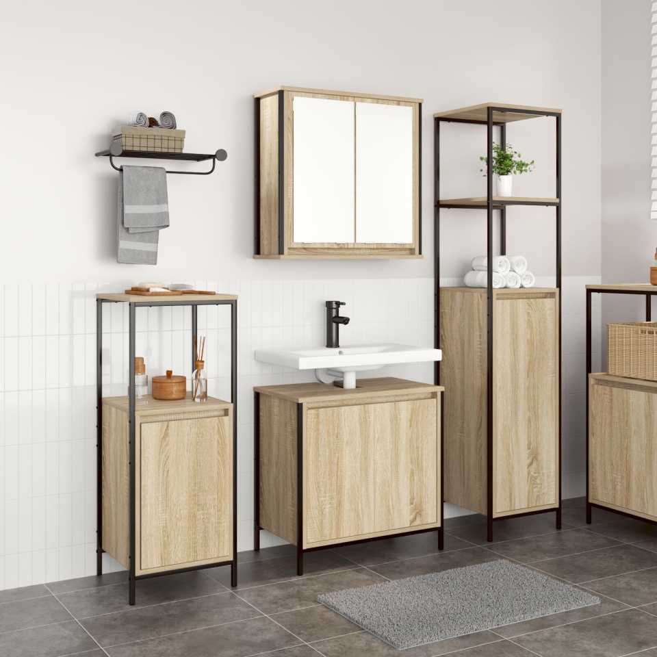 Set de mobilier pentru baie , 3 piese, Stejar Sonoma, lemn prelucrat