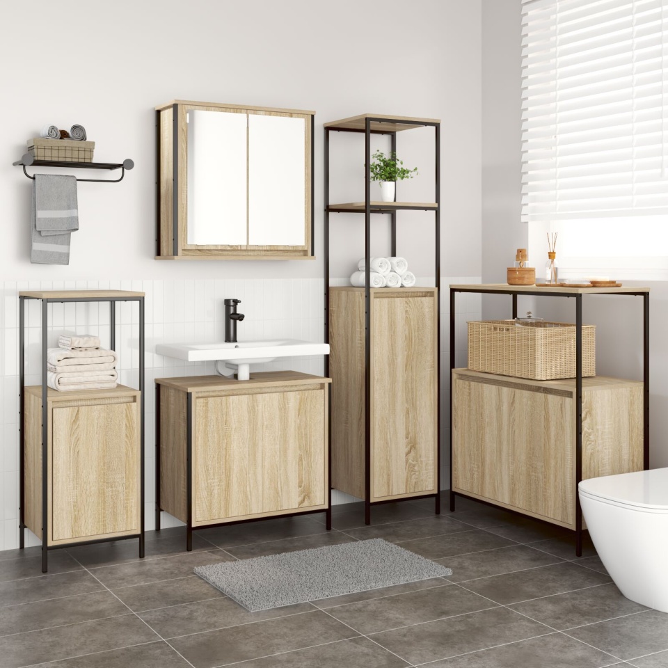Set de mobilier pentru baie , 5 piese din lemn prelucrat, culoare stejar sonoma - 3 | YEO