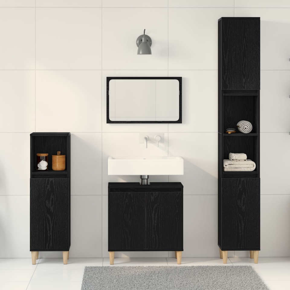 Set de Mobilier pentru Baie din 3 Piese Stejar Negru Lemn Prelucrat - 3 | YEO