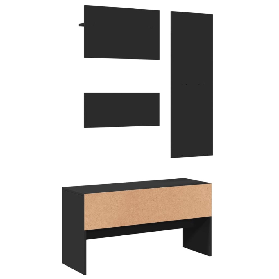 Set de mobilier pentru hol, 4 piese, negru, lemn prelucrat - 3 | YEO