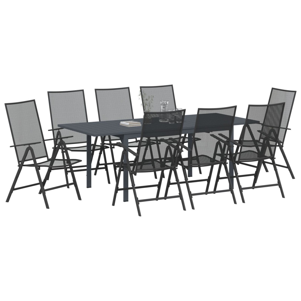 Set de mobilier pentru hol 9 Piese Oțel Anthracit, Masă extensibilă pentru grădină Anthracit (140-210)x90x73 cm Oțel - 2 | YEO