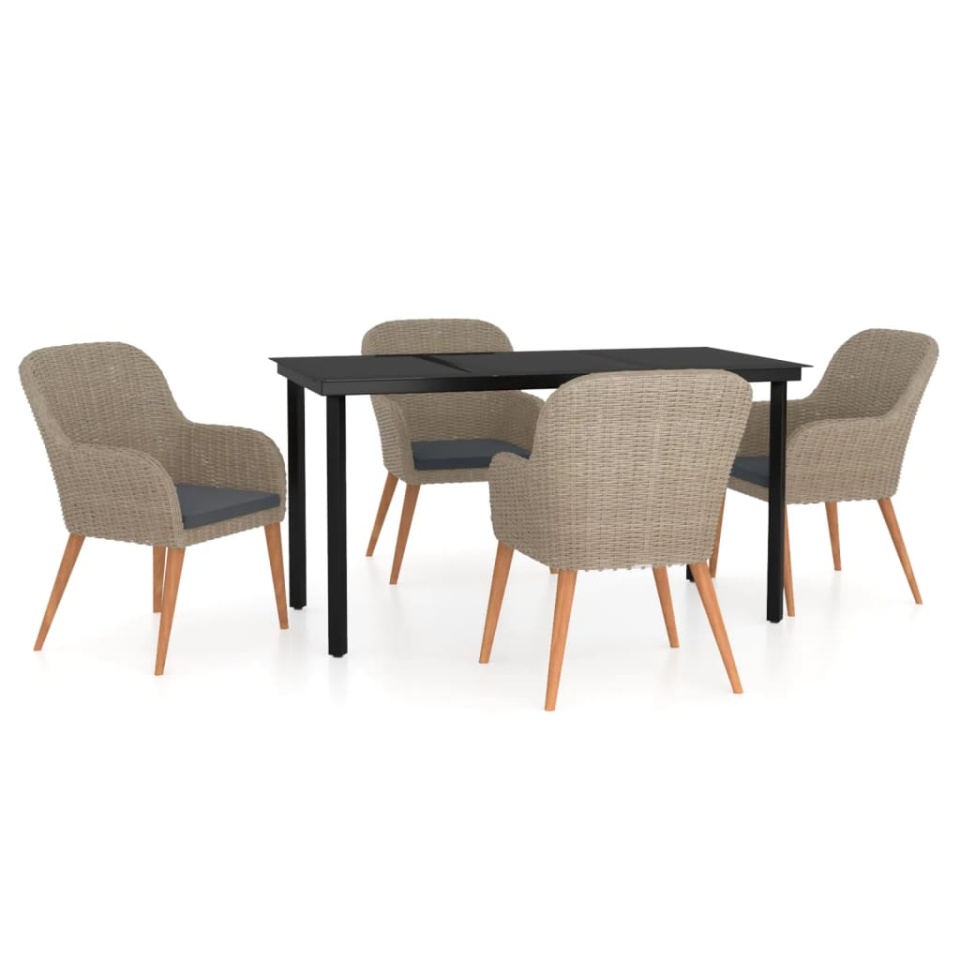 Set de servit masa pentru grădină, 5 piese, cu perne, maro - 1 | YEO