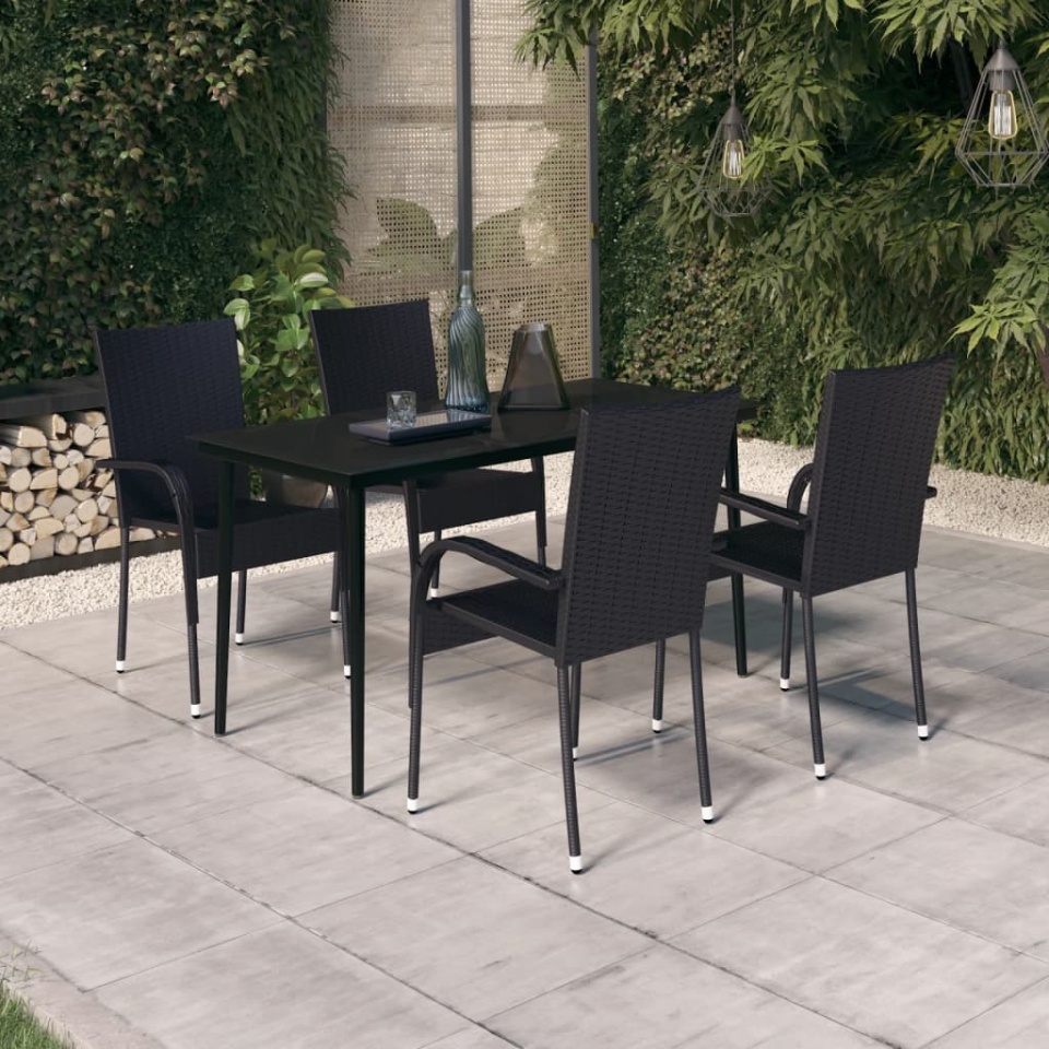 Set de servit masa pentru grădină, 5 piese, negru