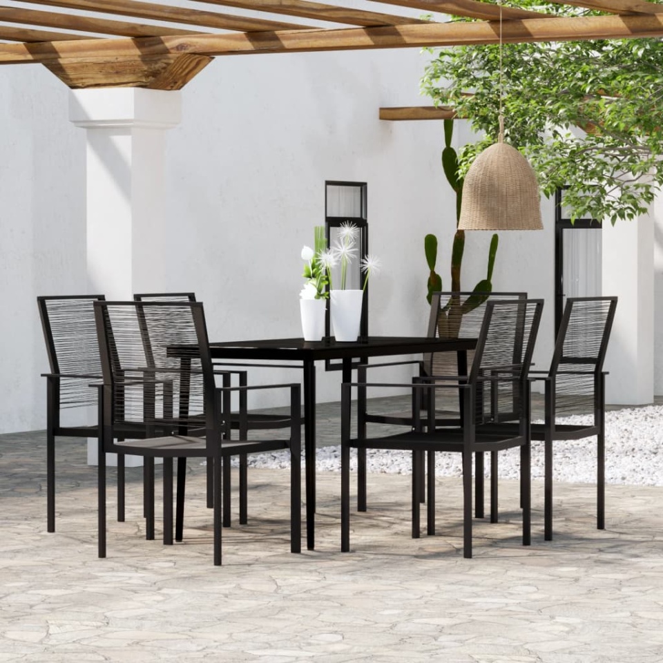 Set de servit masa pentru grădină, 7 piese, negru