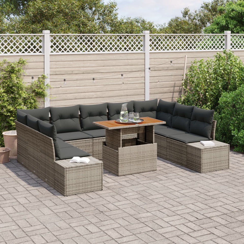 Set de Sofa de Grădină Set de 10 Gri, Negru - 2 | YEO