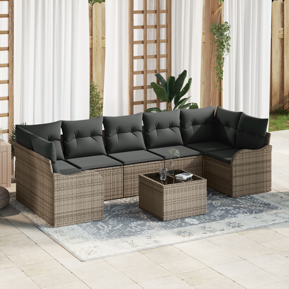 Set de Sofa pentru Grădină cu Perne Gri Poliratan, Sofa pentru Grădină cu 2 Locuri cu Perne Gri Poliratan