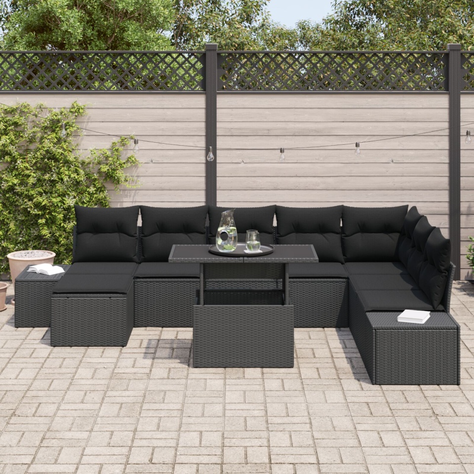 Set de Sofa pentru Grădină Set de 9 Negru - 2 | YEO
