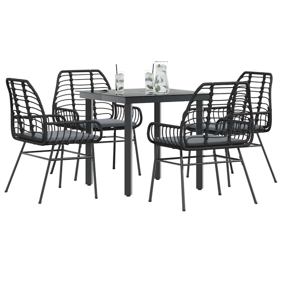 Set de sufragerie de grădină 5 piese neagră Sticlă Poly Rattan