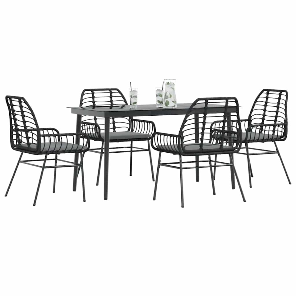 Set de sufragerie de grădină 5 piese neagră Sticlă Poly Rattan