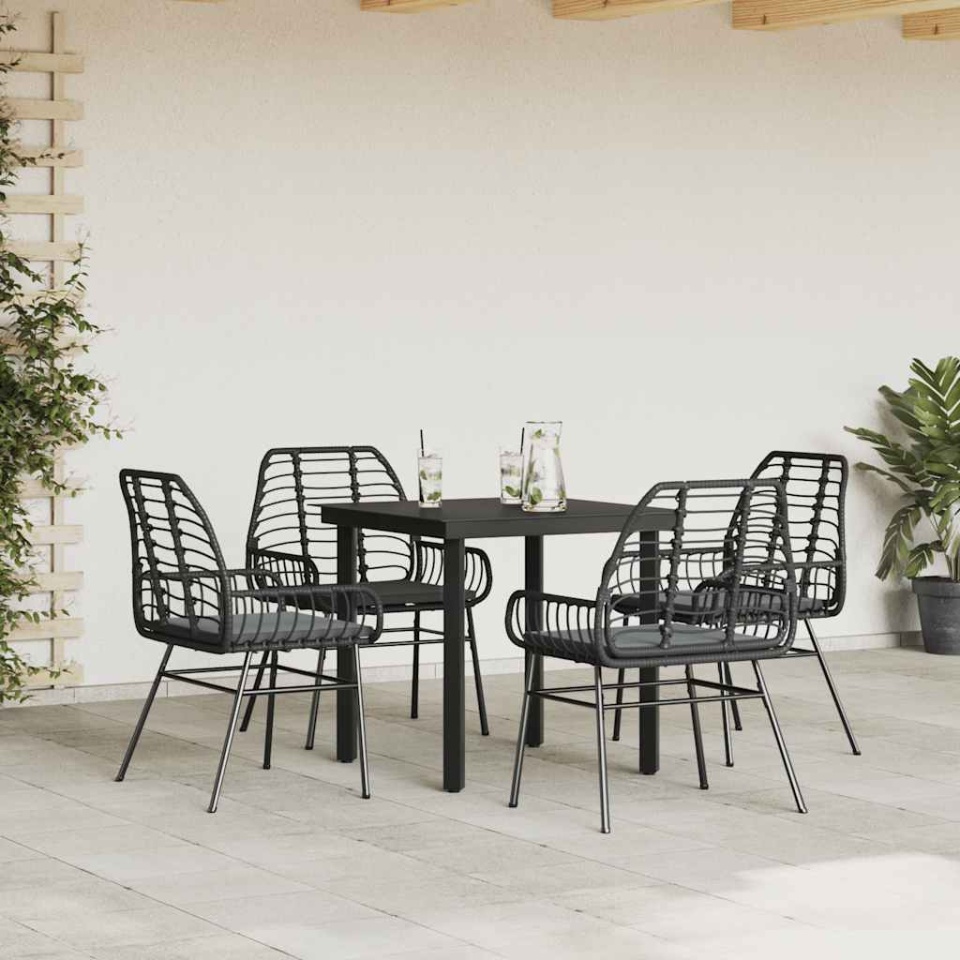 Set de sufragerie de grădină 5 piese neagră Sticlă Poly Rattan - 2 | YEO
