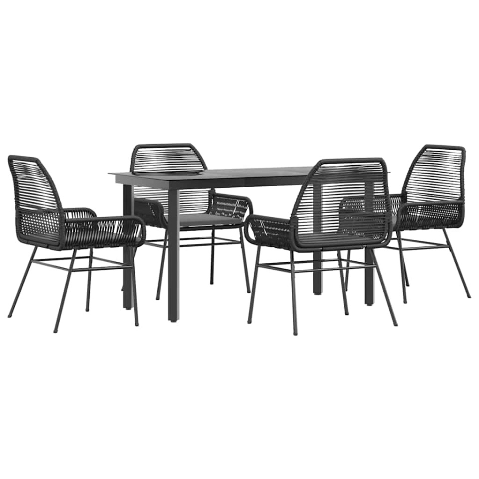 Set de sufragerie de grădină 5 piese neagră Sticlă Poly Rattan - 1 | YEO