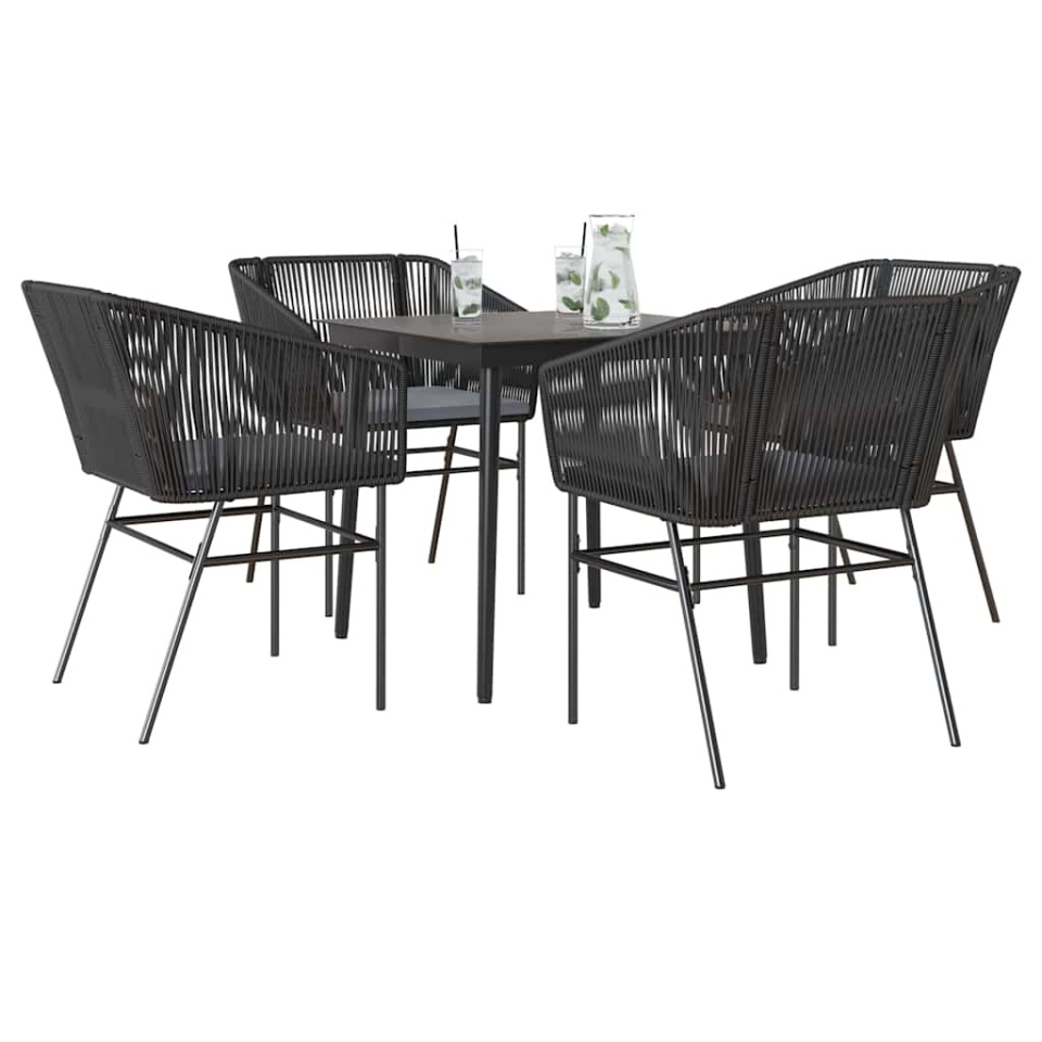 Set de sufragerie de grădină 5 piese neagră Sticlă Poly Rattan