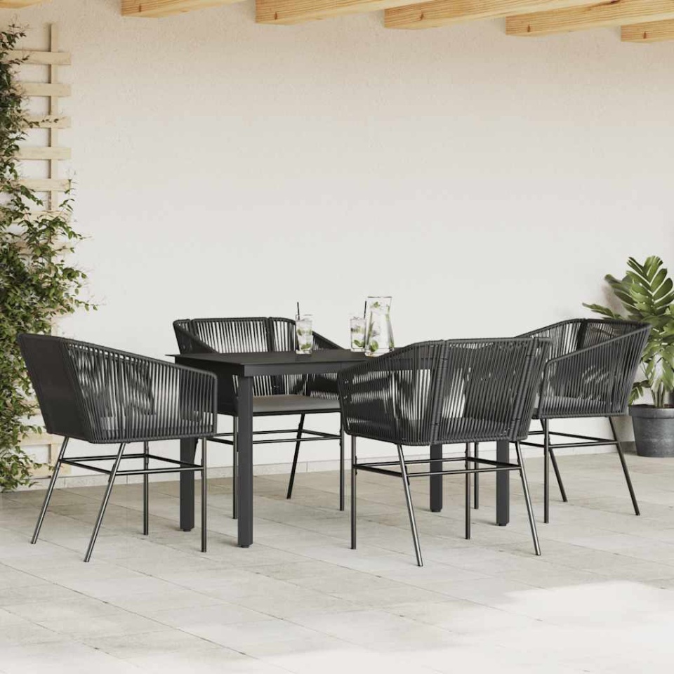 Set de sufragerie de grădină 5 piese neagră Sticlă Poly Rattan - 2 | YEO